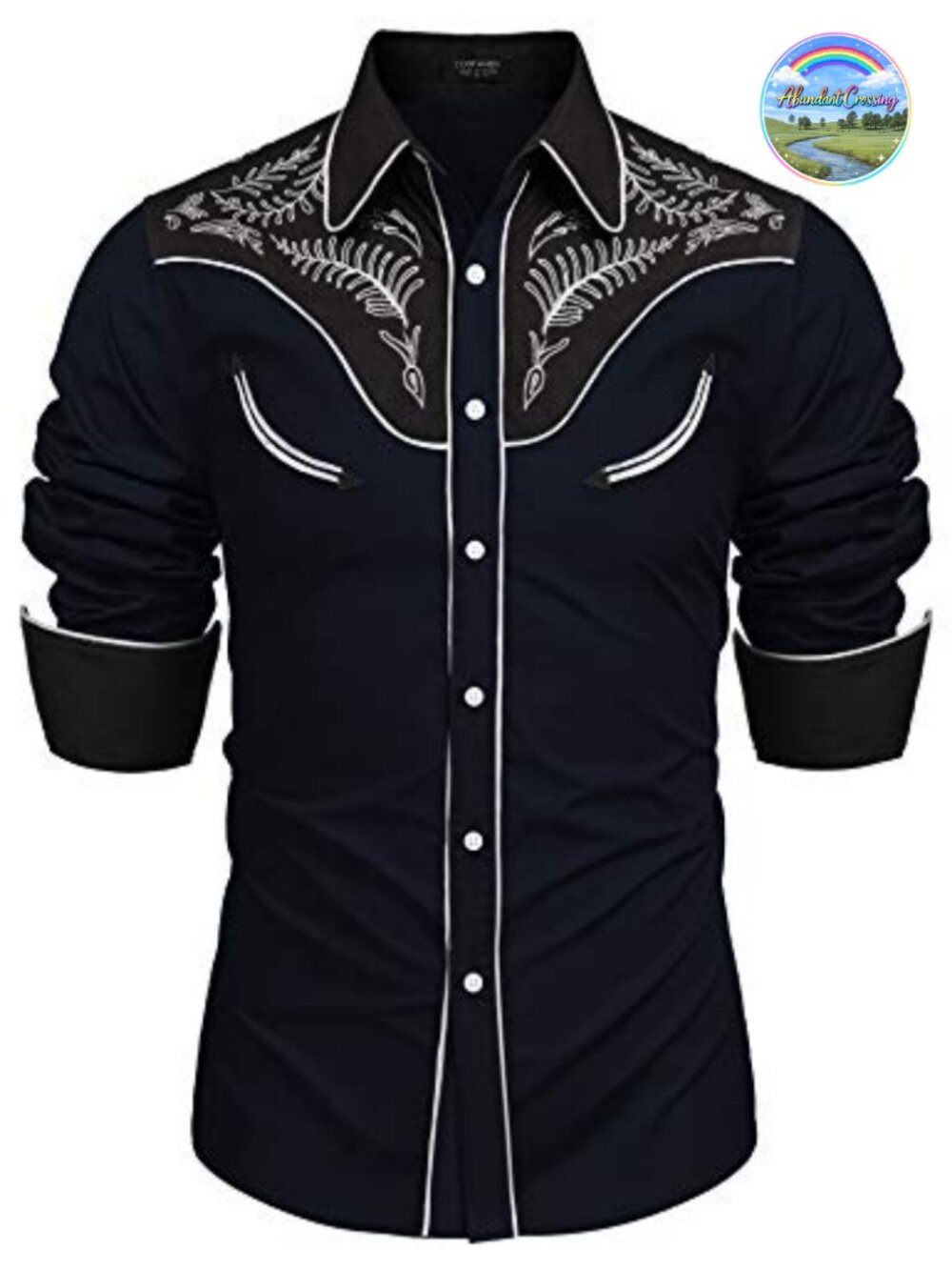 Men Western Cowboy Button Down Shirt Embroidered Long Sleeve Cotton